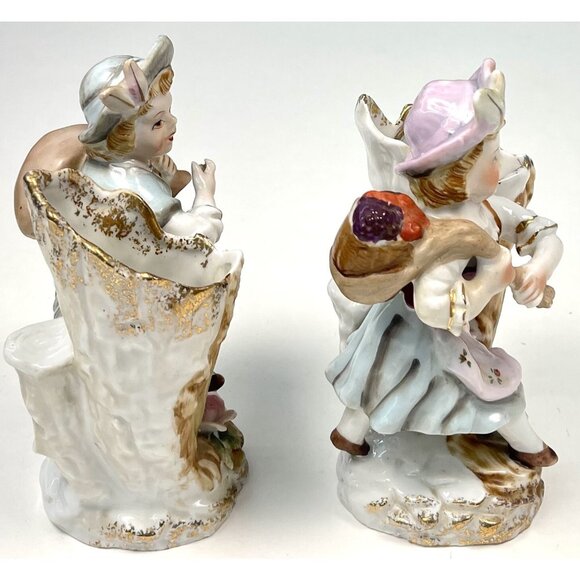 VTG MCM UCAGCO Ceramics Bisque 6" Handpainted Victorian Boy Girl Spill Vases EUC - Picture 2 of 6